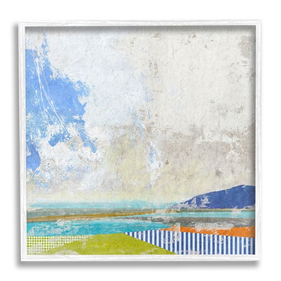 Puffy Clouds Beach Pattern Layers Abstract Graphic Art White Framed Art Print Wall Art