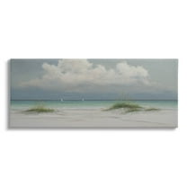 Puffy Clouds Beach Sailboats Coastal Painting Gallery Wrapped Canvas Print Wall Art