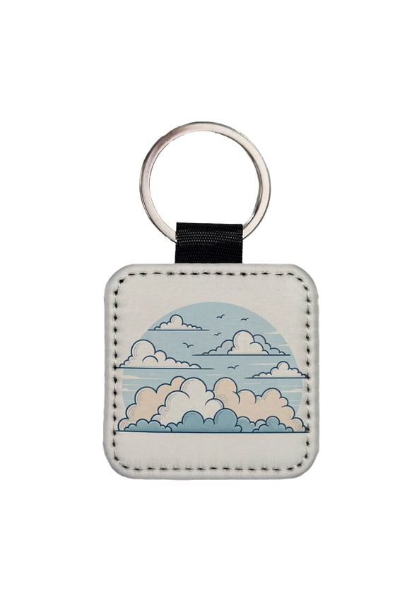 Puffy Clouds Minimalist Cute Sky Faux Leather Square Keychain