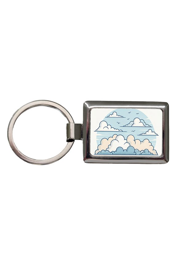Puffy Clouds Minimalist Cute Sky Metal Rectangle Keychain
