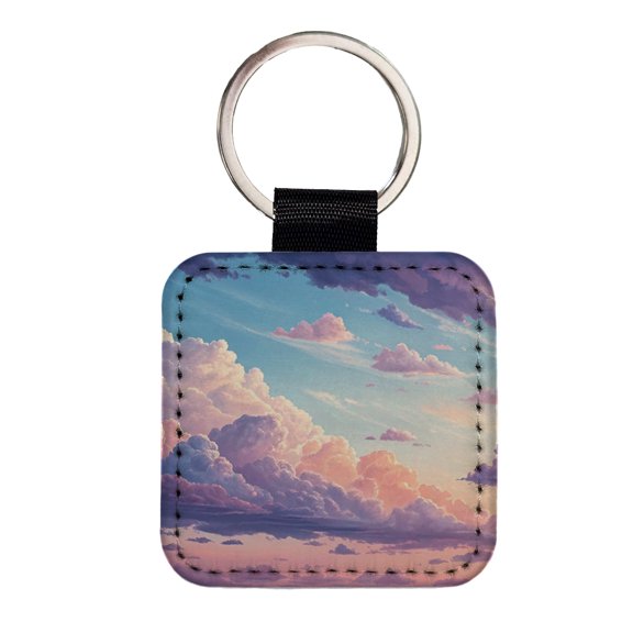 Puffy Clouds Pastel Sky Stunning Faux Leather Square Keychain