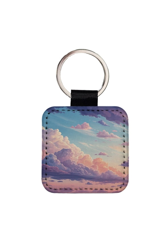 Puffy Clouds Pastel Sky Stunning Faux Leather Square Keychain