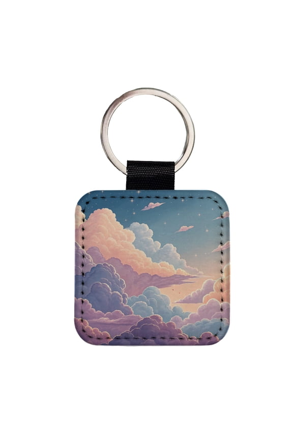 Puffy Clouds Sky Pastel Beautiful Faux Leather Square Keychain