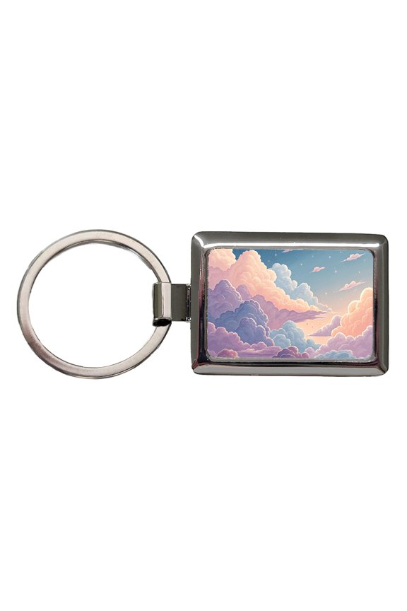 Puffy Clouds Sky Pastel Beautiful Metal Rectangle Keychain