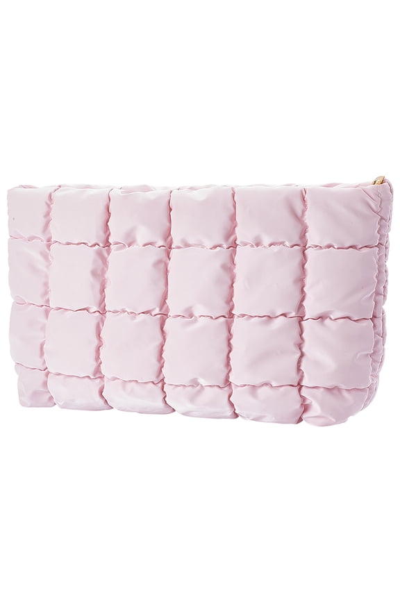 Puffy Cosmetic Bag Quilted Makeup Bag Leather Make Up Bag Zipper Toiletry Bag Makeup Pouch Purse Portable Travel Capacity Organizer