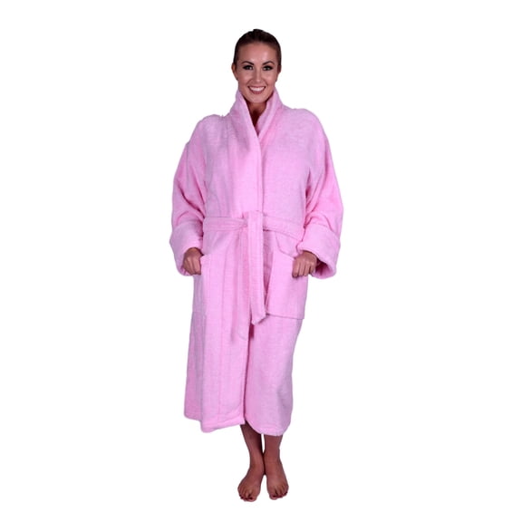 Puffy Cotton Heavy Adult Unisex Shawl Collar Bath Robe 100% Natural Soft Cotton - Light Pink