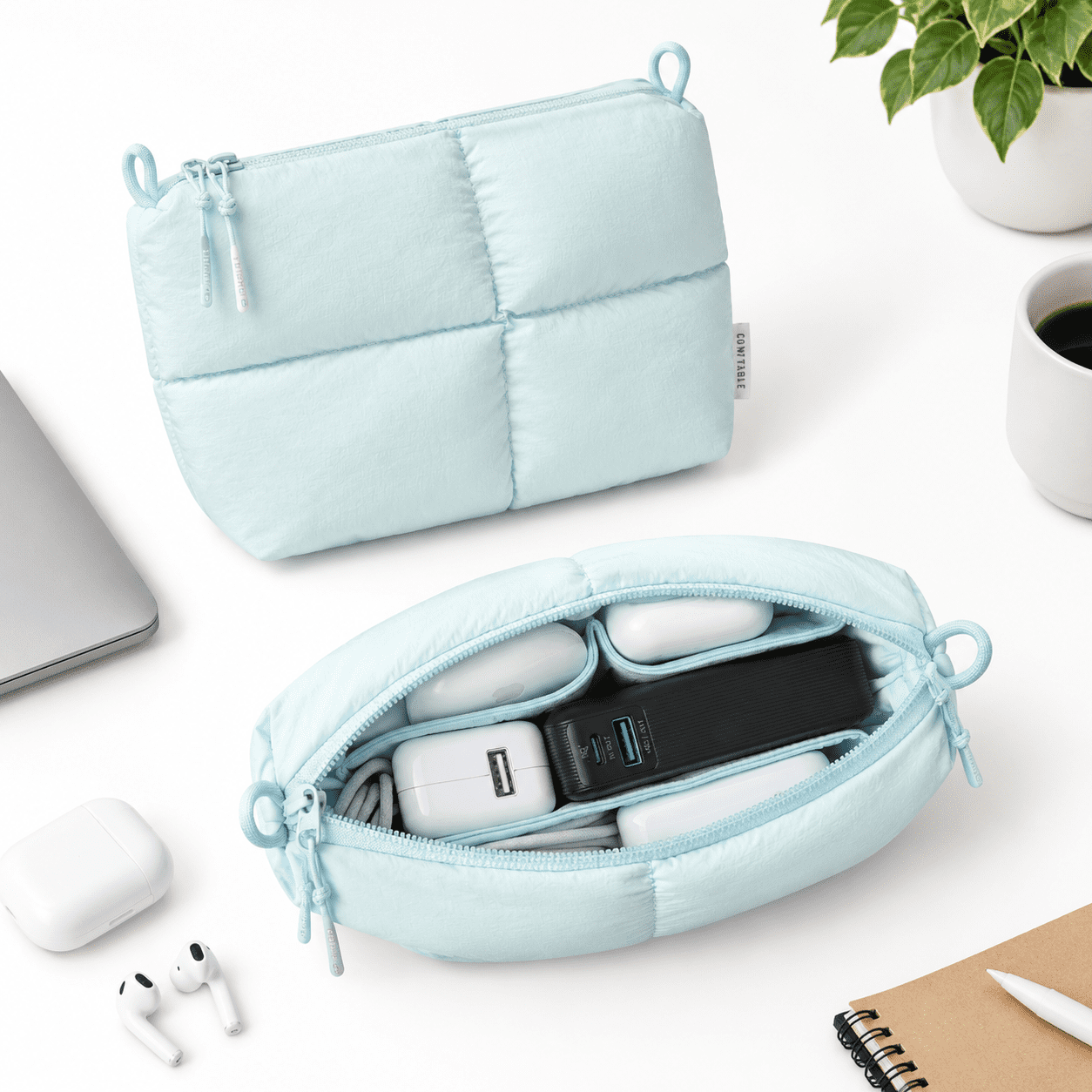Tech Cable 00 Puffy Electronics Organizer Travel Case, Ice Blue, Compact Tech Pouch ...