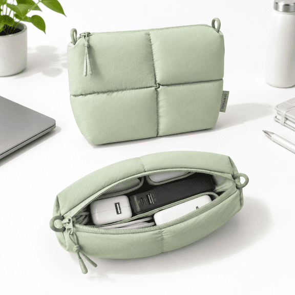 Puffy Electronics Organizer Travel Case, Sage, Compact Tech Pouch for Cables and Accessories