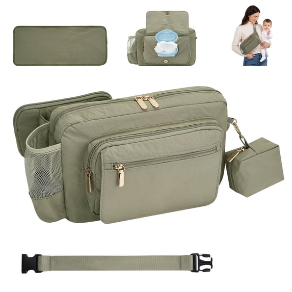 Fanny Pack Diaper Bag for Mom,Women's Compact Crossbody Purse,Baby Essentials Organizer,Gray