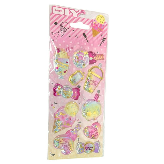 Puffy Glitter Sprinkle Shaker Kawaii Ice Cream Theme Sticker Sheet: 1CT