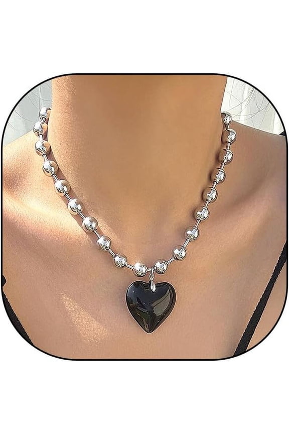Puffy Heart Beads Pendant Necklace For Women Chunky Transparent Glass Love Beaded Clavicle Chain Y2K Aesthetic Choker Charm Jewelry Gift Accessories[Z3400]
