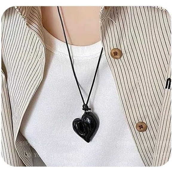 Puffy Heart Necklace for Women Men Irregular Resin Love Heart Pendant Necklace Y2k Pull Out Adjustable Sweater Chain Cute Valentine's Day Jewelry Gift