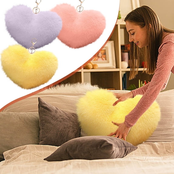 Puffy Heart Shaped Decorative Throw Pillow, Soft Faux Plush Cushion for Kids Bedroom, Living Room Sofa, Multiple Colors and Sizes, Cute Pillow Gift