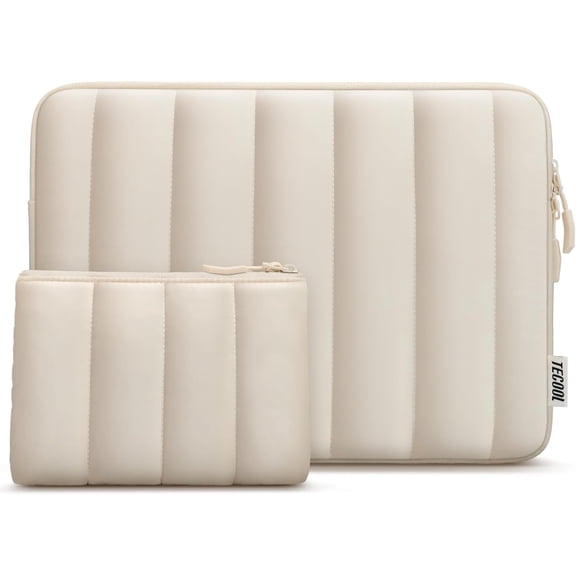 Puffy Laptop Case 13.3 inch,13-13.3 inch Laptop Sleeve for MacBook Air 13 13.6 inch M4 M3 M2 M1,MacBook Pro 13/ Mac Pro 14,13.3" HP Waterproof Notebook Sleeve with Small Case,Beige