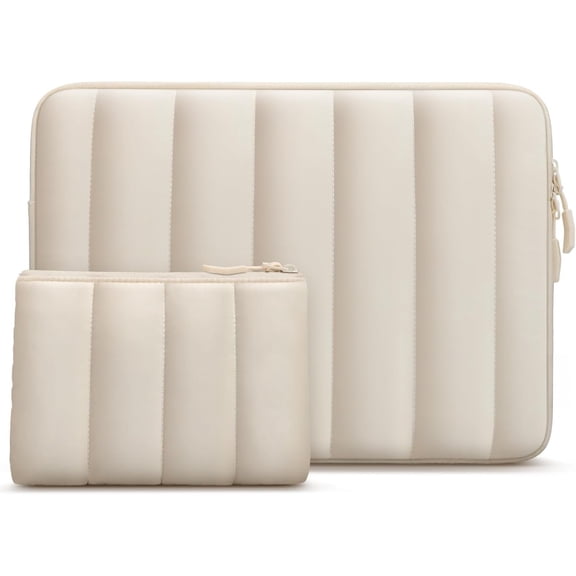 Puffy Laptop Case 15.6 inch,15.6 inch Laptop Sleeve for 15-15.6" Thinkpad Ideapad Chromebook, Protective Sleeve 15 inch Notebook Bag with Small Case,Beige