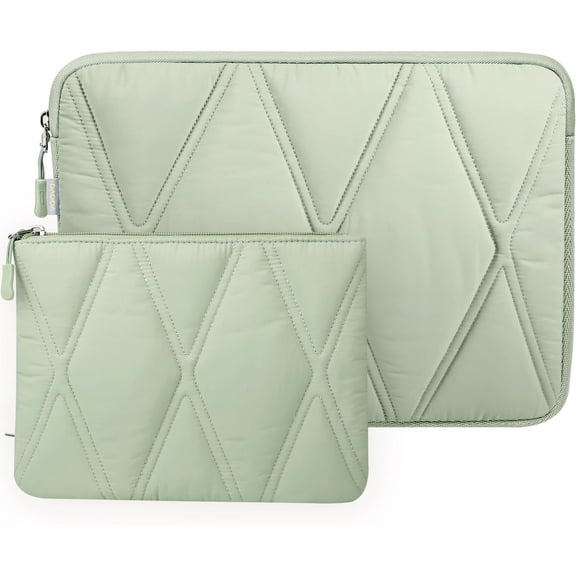 Puffy Laptop Sleeve Case 14 15 Inch Compatible with MacBook Air 15 M2/M3/M4 2022-2025, MacBook Pro 15, chromebook 14, Cute Computer Cover Bag with Accessories Pouch, Mint Green
