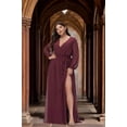 thumbnail image 1 of Puffy Long Sleeve Chiffon Bridesmaid Maxi Gown, V-Neck Open Back Pleated A-Line Formal Evening Dress with Side Slit, 1 of 4