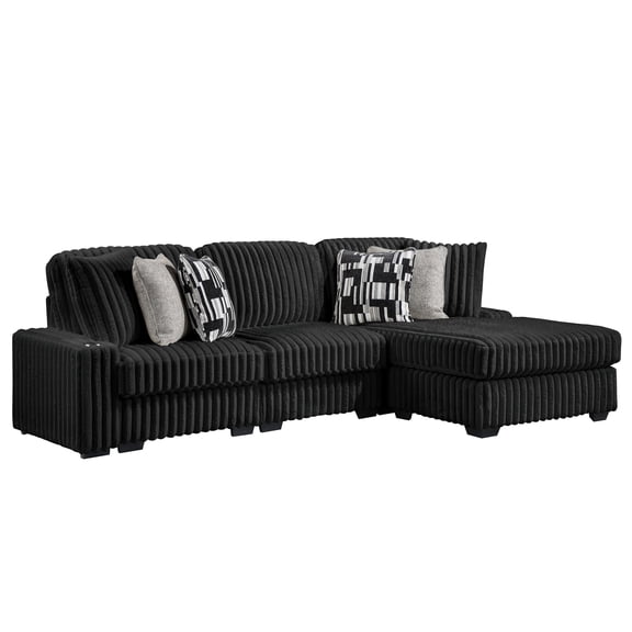 Puffy Modern Polyester Sectional with Woven Upholstery in Black