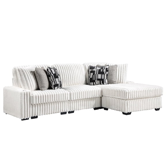 Puffy Modern Polyester Sectional with Woven Upholstery in Cream