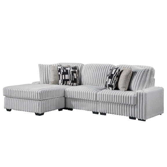 Puffy Modern Polyester Sectional with Woven Upholstery in Gray