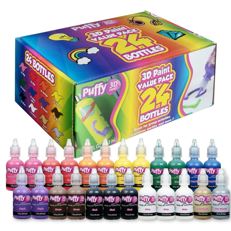 Puffy Paint Artist Pack, Multi-Surface, Permanent 3D Designs, Use on Rocks,  Shirts, Shoes, and More, 24 colors