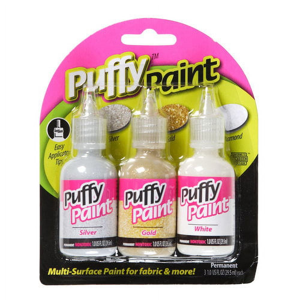 Puffy Paint Silver, Gold, & White 3D Paint Pack, 3 Count
