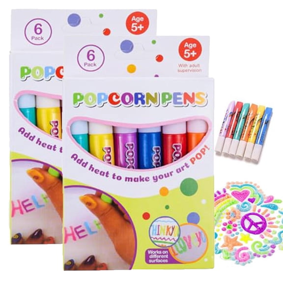 Puffy Pens,Puffy Paint,Magic Puffy Pens 6 PCS | Puffy Bubble Pen Puffy 3D Art Safe Pen | Magic Popcorn Pens | Magics Colour DIY Bubble Drawing Pens for Greeting Birthday(2pcs)