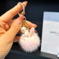 thumbnail image 1 of Puffy Pink Bunny Keychain - Soft Stuffed Animal Car Pendant - Cute Bag Accessory - Girls Gift Idea - Portable Keychain, 1 of 6