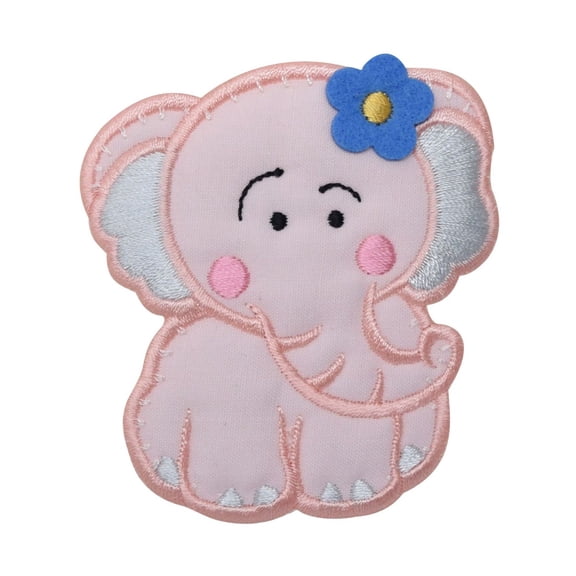 Puffy Pink Elephant - Iron on Embroidered Applique Patch