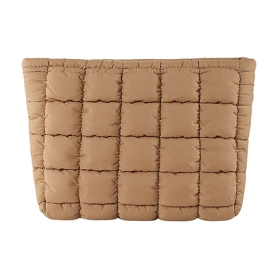 Puffy Quilted Makeup Bag for Women Small Cosmetic Pouch Travel Toiletry Organizer Cute Puffer Checkered Clutch for Purse Brushes Essentials Gift Portable Lightweight 9.44Inch