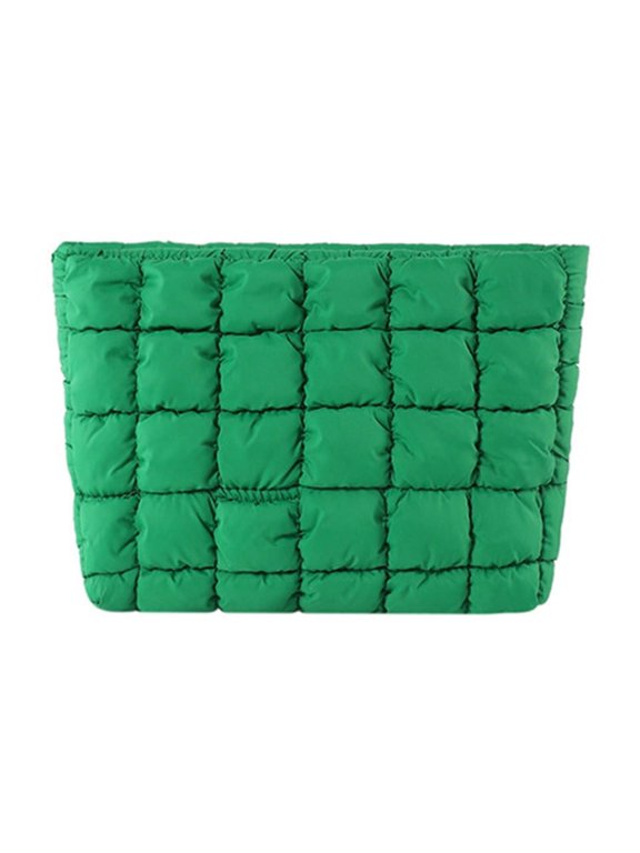 Puffy Quilted Makeup Bag for Women Small Cosmetic Pouch Travel Toiletry Organizer Cute Puffer Checkered Clutch for Purse Brushes Essentials Gift Portable Lightweight 9.44Inch