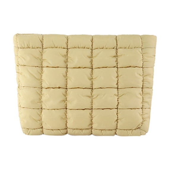 Puffy Quilted Makeup Bag for Women Small Cosmetic Pouch Travel Toiletry Organizer Cute Puffer Checkered Clutch for Purse Brushes Essentials Gift Portable Lightweight 9.44Inch