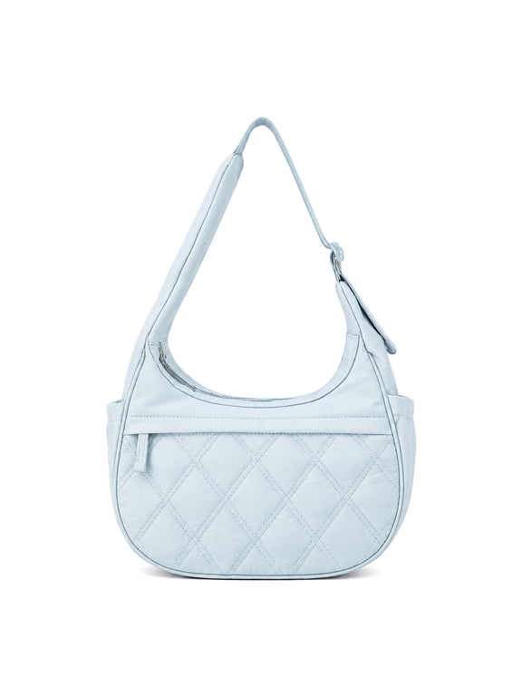 Puffy Tote Bag for Women,Nylon Quilted Crossbody Bag,Cute Lightweight Shoulder Bags Handbag for Work Travel School Blue