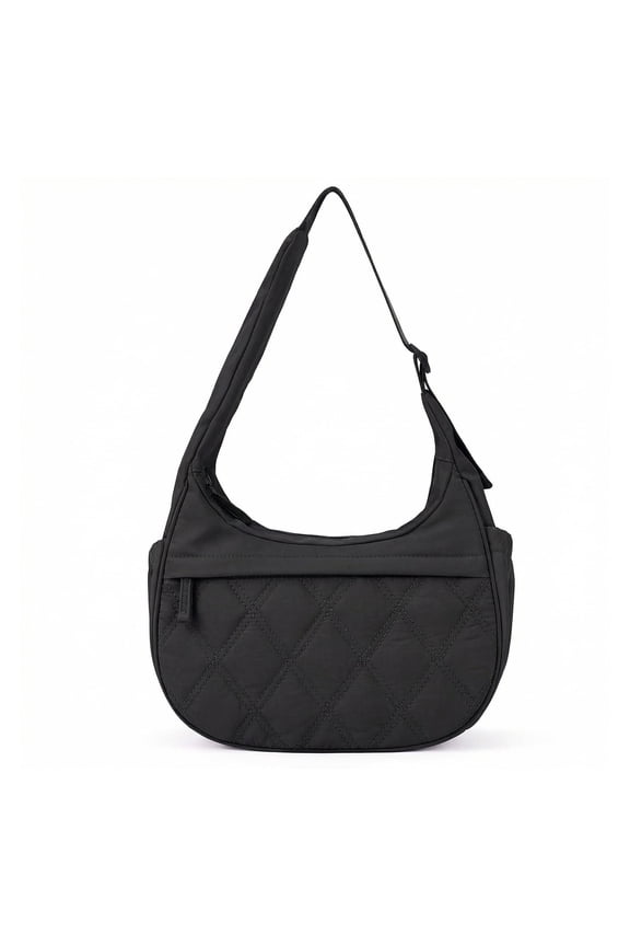 Puffy Quilted Tote Bag for Women, Soft Nylon Crossbody Bag with Zipper Pockets, Large Lightweight Carryall Hobo Handbag for Work Travel School, Gift Idea