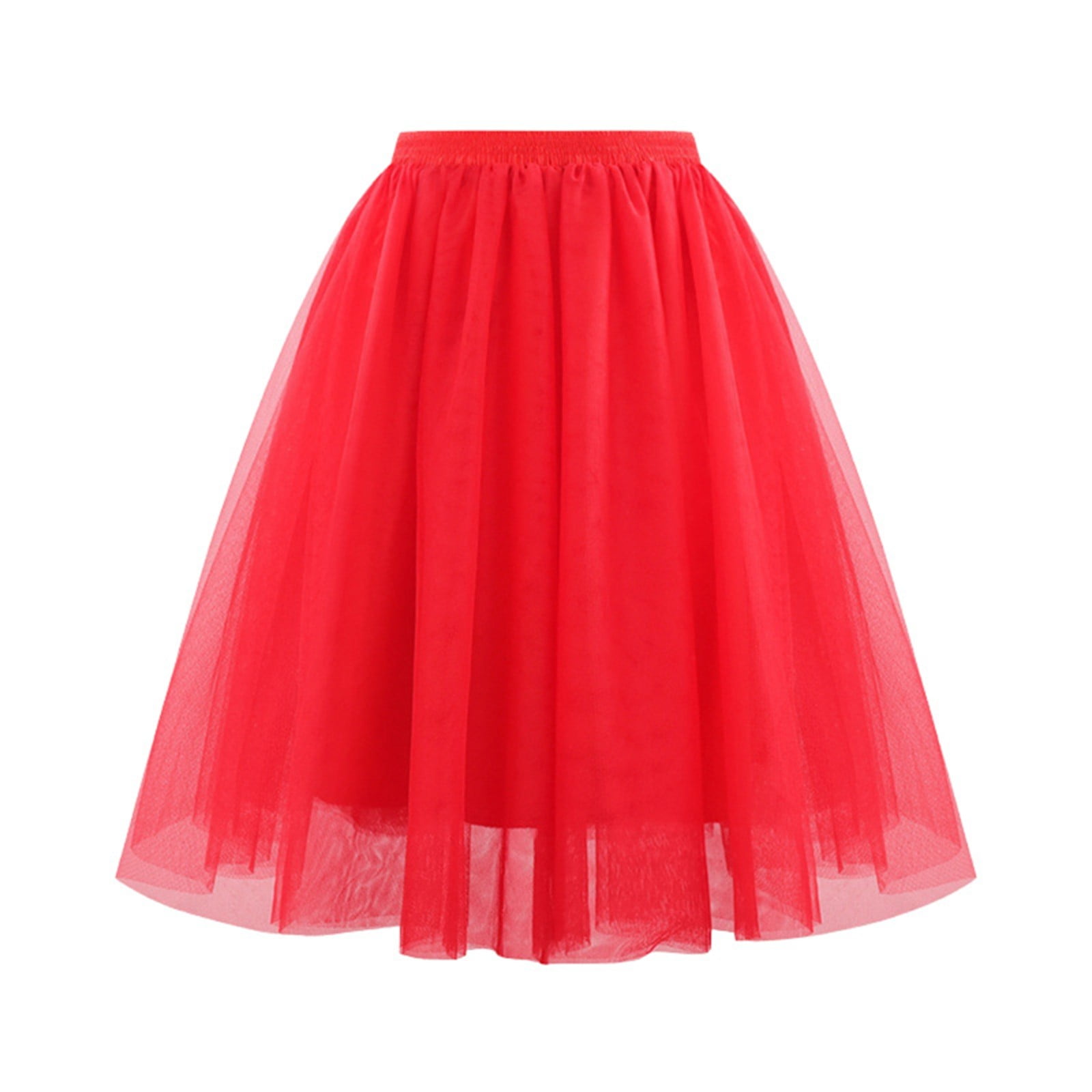 Fashionable solid color puffy mesh high waist slimming skirt