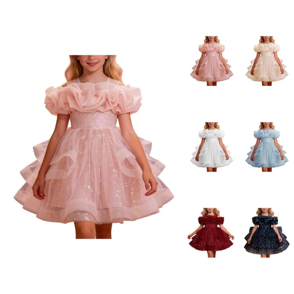 Puffy Sleeve Dress for Girls, Baby Girl Pageant Gown with Tutu Skirt, Mesh Evening Formal Wear for Piano Recital Performance Party Outfit 3