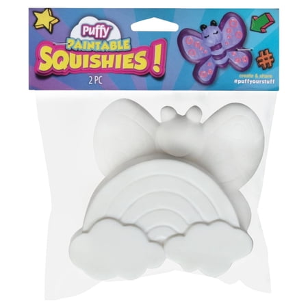 Puffy Squishy Toy 2 Pack - Rainbow & Butterfly, Child Age 13+ Unisex, Paintable Craft Activity, Garden Theme