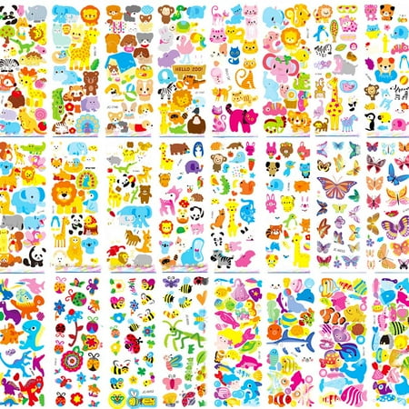 Puffy Stickers for Kids Toddlers, 500+ Animal Stickers for Boys Girls, Cute 3d Zoo Animal Rewarding Sticker Set, 24 sheets Puffy Stickers for Scrapbook Craft Journal