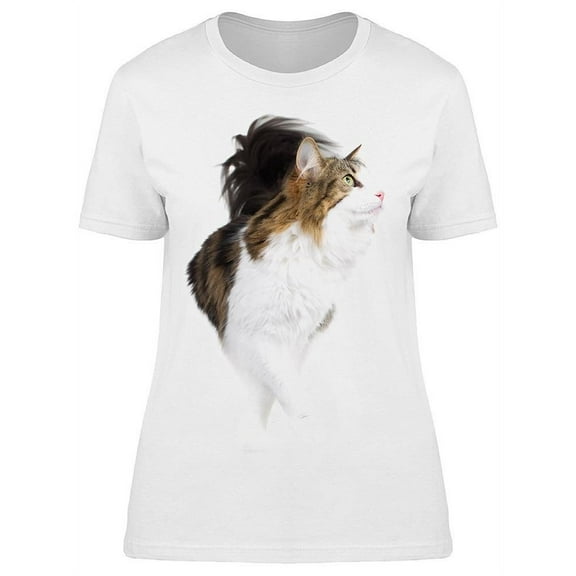 Puffy Tail On White Tabby Cat T-Shirt Women -Image by Shutterstock, Female x-Large