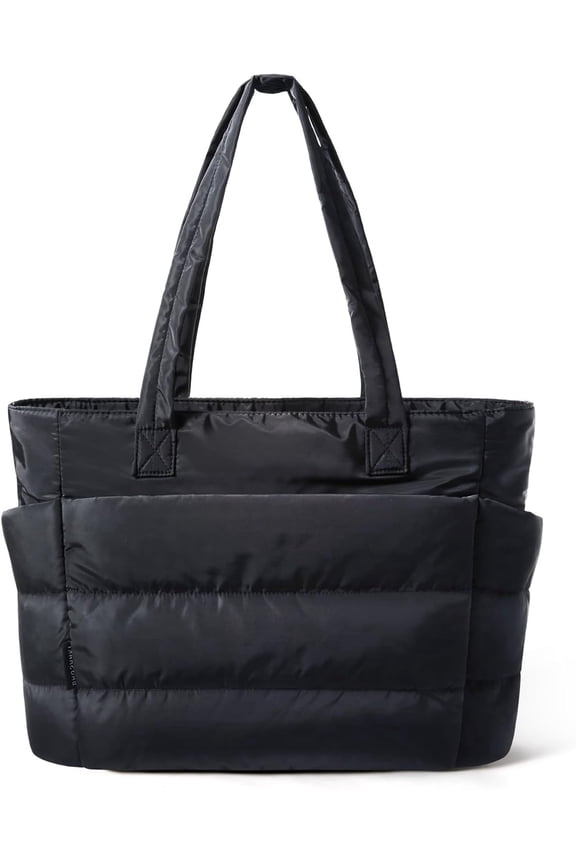 Puffy Tote Bag for Women - Lightweight Quilted Shoulder Bag with Pockets, Large Travel Carry-on & Gym Handbag, Versatile Work Tote for Laptop