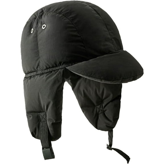 Puffy Trapper Hat with Earflap Down Beanie Hats for Men Women Lightweight Warm Riding Hat Puffer Balaclava Caps
