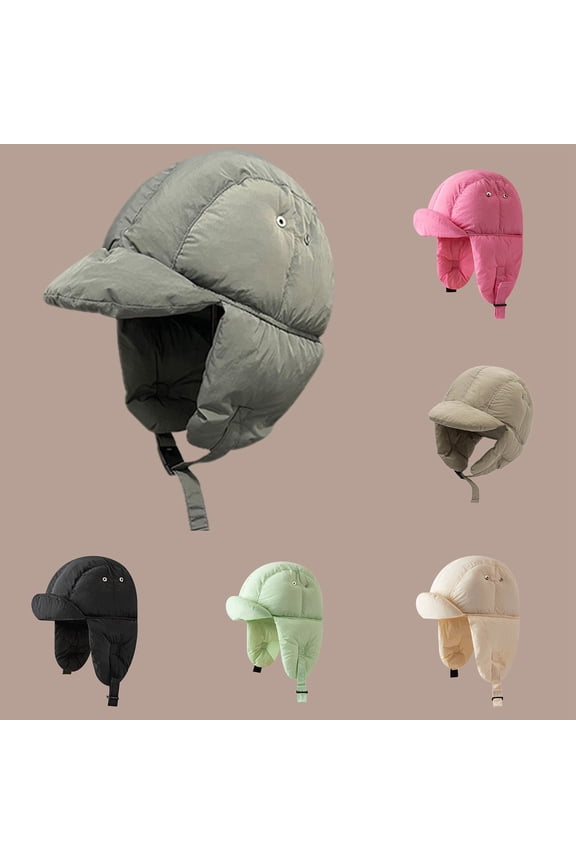 Puffy Trapper Hat with Earflap Down Beanie Hats for Men Women Lightweight Warm Riding Hat Puffer Balaclava Caps