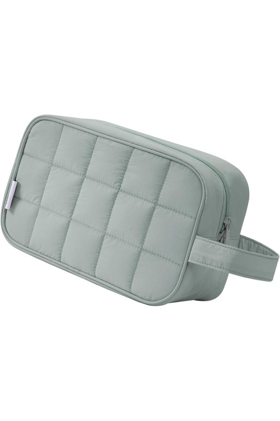 Puffy Travel Toiletry Bag for Women, Travel Bag for Toiletries, Cute Makeup Bag Organizer, Quilted Cosmetic Bag Make up Skincare Medicine Bags, Green