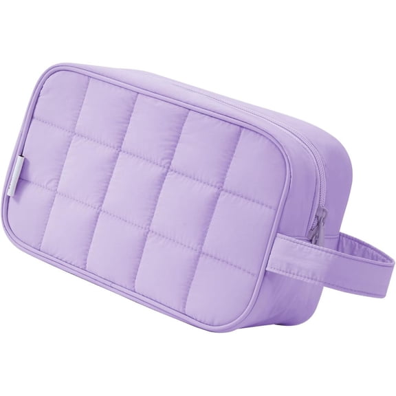 Puffy Travel Toiletry Bag for Women, Travel Bag for Toiletries, Cute Makeup Bag Organizer Quilted Cosmetic Bag Make up Skincare Medicine Bags, Purple