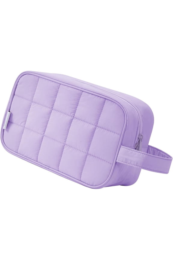 Puffy Travel Toiletry Bag for Women, Travel Bag for Toiletries, Cute Makeup Bag Organizer Quilted Cosmetic Bag Make up Skincare Medicine Bags, Purple