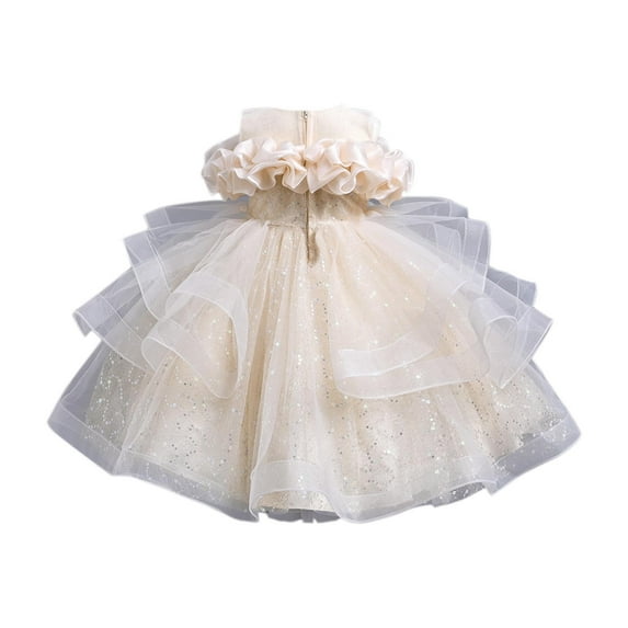 Puffy Tulle Flower Girl Dresses for Wedding Sequins Off Shoulder Pageant Dress Ruffle Birthday Party Gown for 5-11 Years