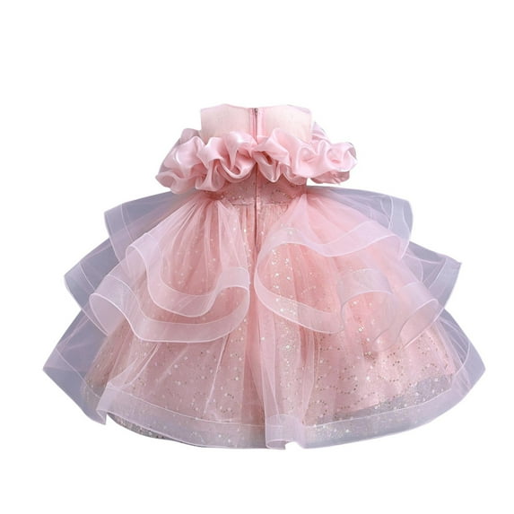 Puffy Tulle Flower Girl Dresses for Wedding Sequins Off Shoulder Pageant Dress Ruffle Birthday Party Gown for 5-11 Years
