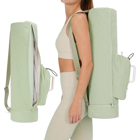 Puffy Yoga Mat Bag Yoga Gym Bags for Women Men, Full-Zip Pilates Bag with Wet Pocket & Side Zip Drawstring Pocket Fits Tumblers with Handle, Yoga Mat Storage for Carrier Quick Access