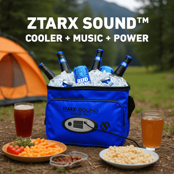 PuffyGlo SOUND Solar Bluetooth Speaker Cooler Bag 24 Can Capacity, Waterproof, USB Charging