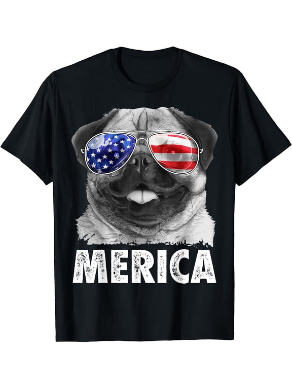 Pug 4th of July Shirts Merica Men Women USA American Flag T-Shirt